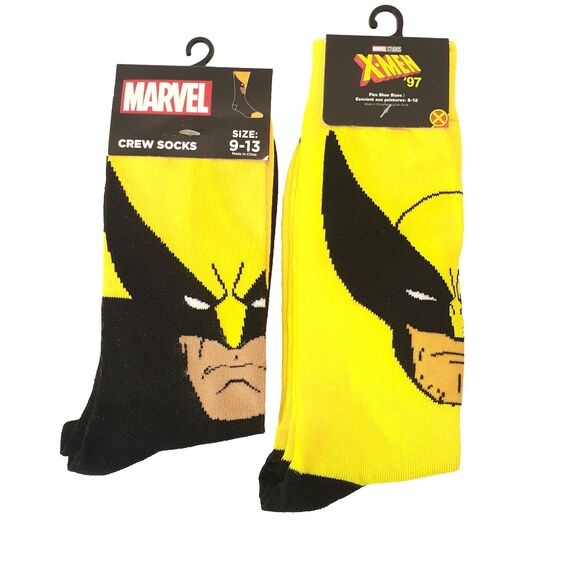 Marvel WOLVERINE 2-pair Cartoon Novelty Mens Adult Size 6-12 Crew Socks NWT - Picture 1 of 5